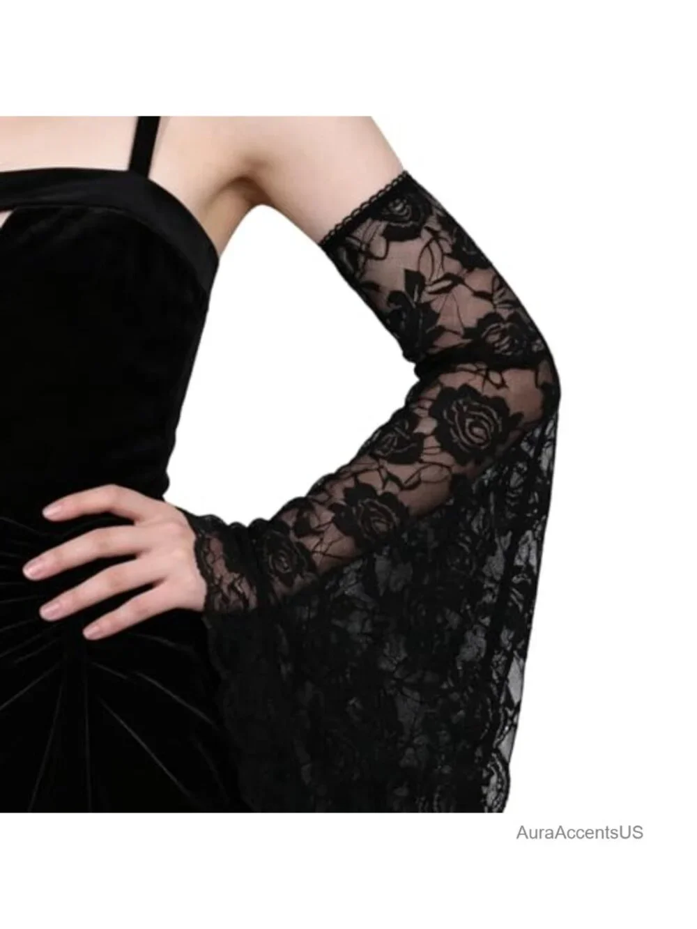 Gothic Black Lace Detachable Arm Sleeves Witch Long Gloves Victorian Cosplay